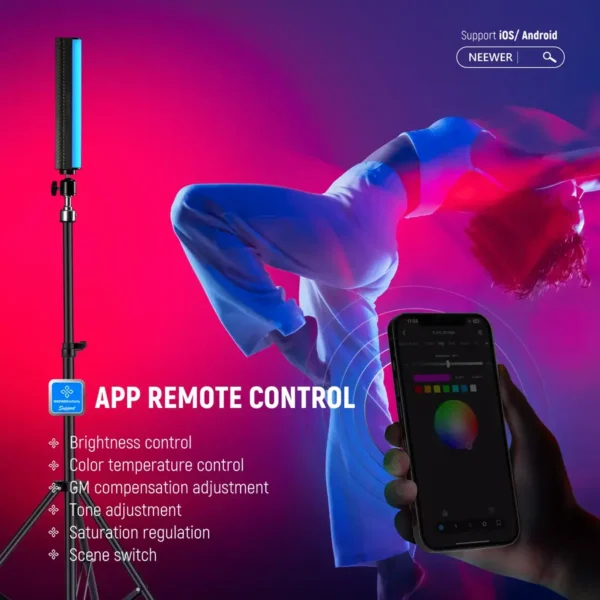 מקל תאורה מגנטי NEEWER TL21C RGB עם שליטה באמצעות אפליקציה