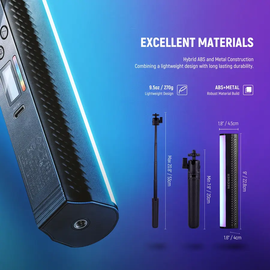 מקל תאורה מגנטי ידני NEEWER TL20C RGB