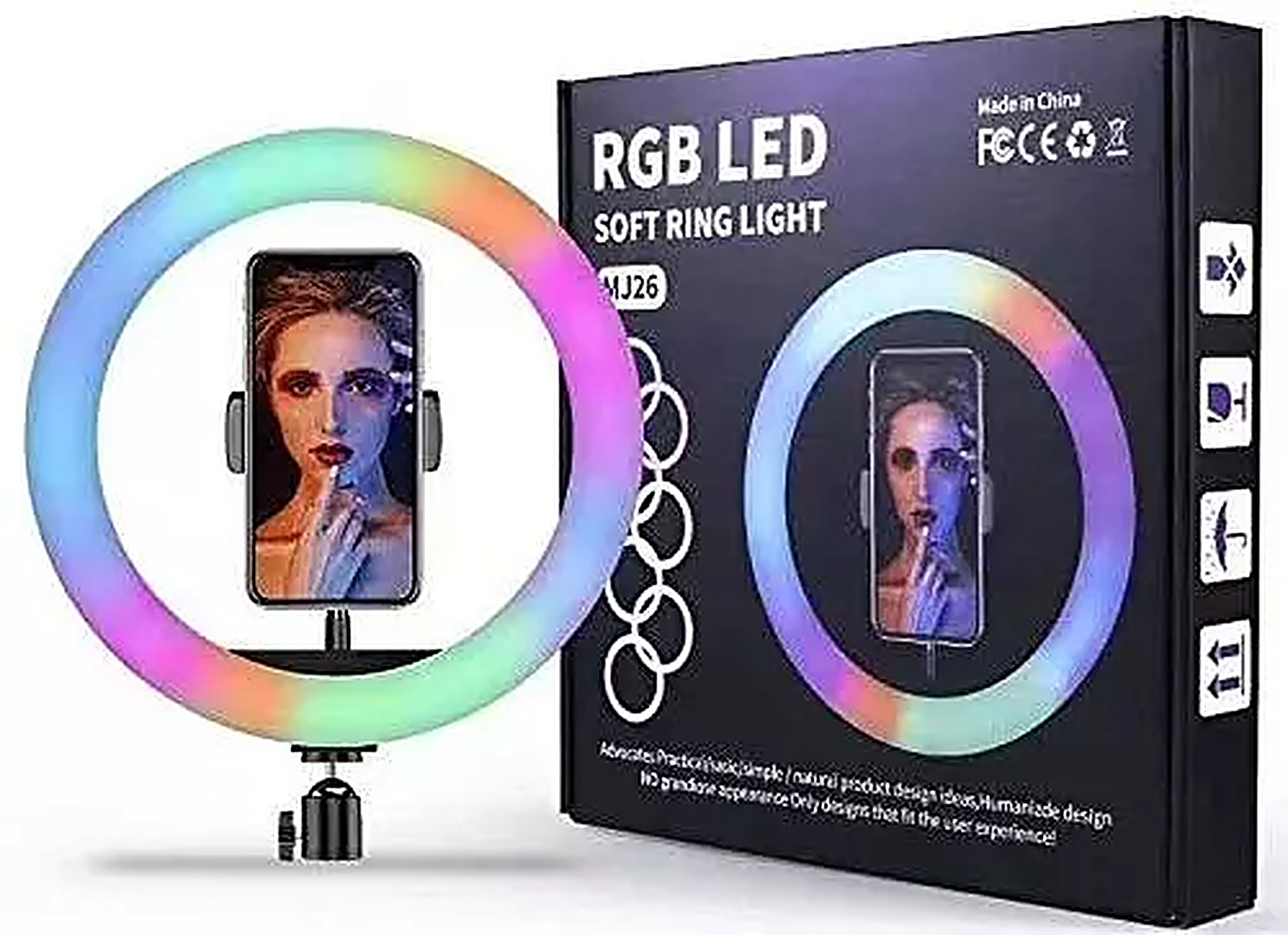 רינג לייט בגודל 10 אינץ’ דגם MJ26 RGB רינג לייט בגודל 10 אינץ’ דגם MJ26 RGB