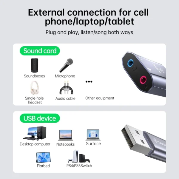 Biaze USB Sound Card to 3.5mm Dual Jack Adapter